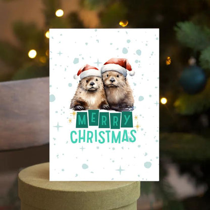 Printable Otter Christmas Card 5x7 Otter Holiday Greeting