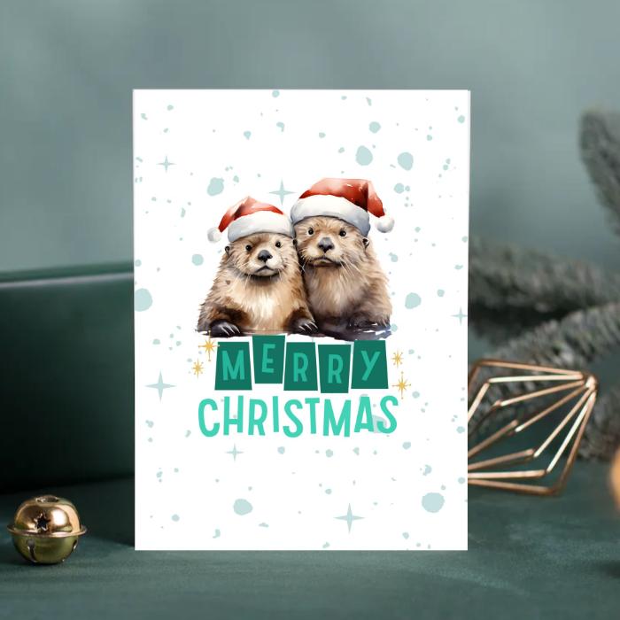 Printable Otter Christmas Card 5x7 Otter Holiday Greeting