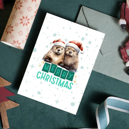 Printable Otter Christmas Card 5x7 Otter Holiday Greeting