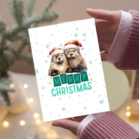 Printable Otter Christmas Card 5x7 Otter Holiday Greeting