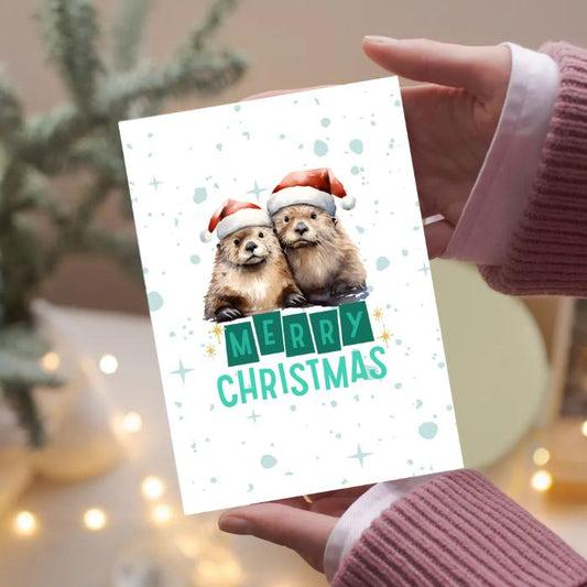 Printable Otter Christmas Card 5x7 Otter Holiday Greeting