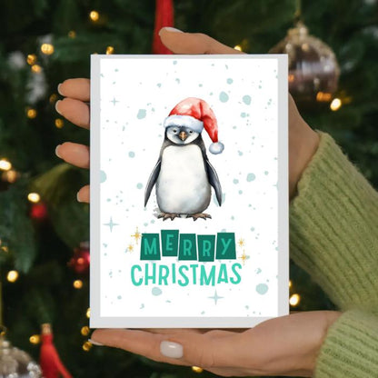 Printable Penguin Christmas Card. 5x7 Penguin Holiday Greeting Card