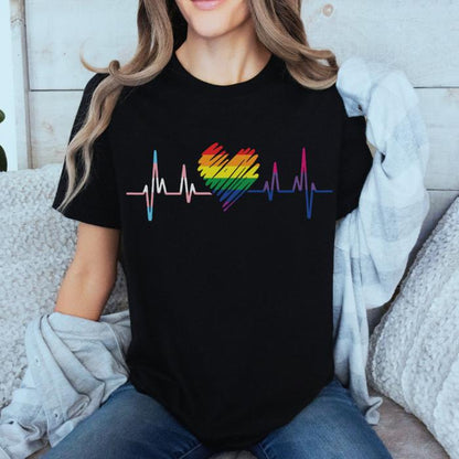 Rainbow Pride Shirt Heartbeat Lifeline