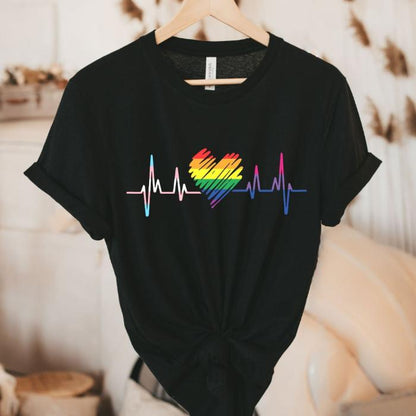 Rainbow Pride Shirt Heartbeat Lifeline