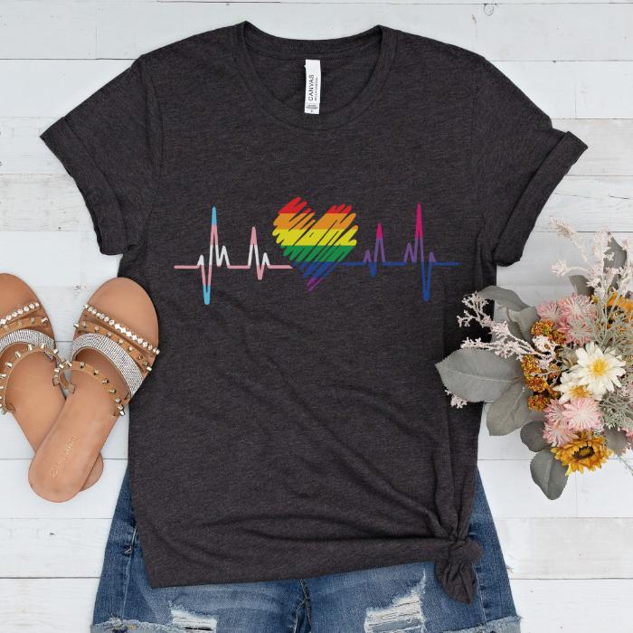 Rainbow Pride Shirt Heartbeat Lifeline