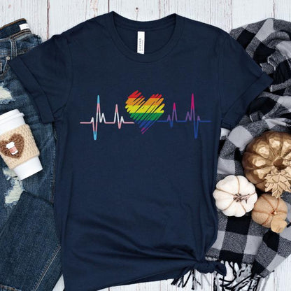 Rainbow Pride Shirt Heartbeat Lifeline