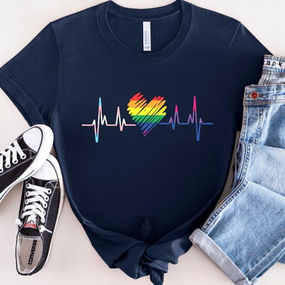 Rainbow Pride Shirt Heartbeat Lifeline