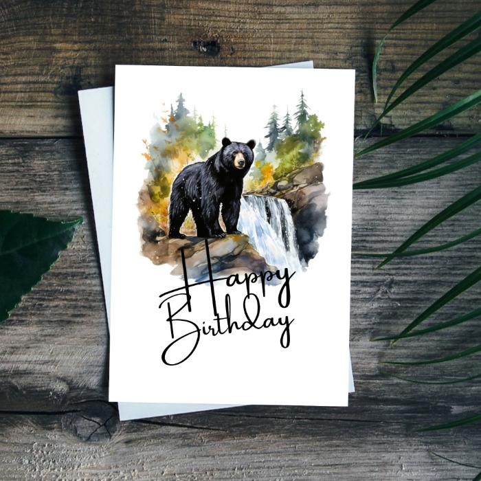 Printable Black Bear Birthday Card