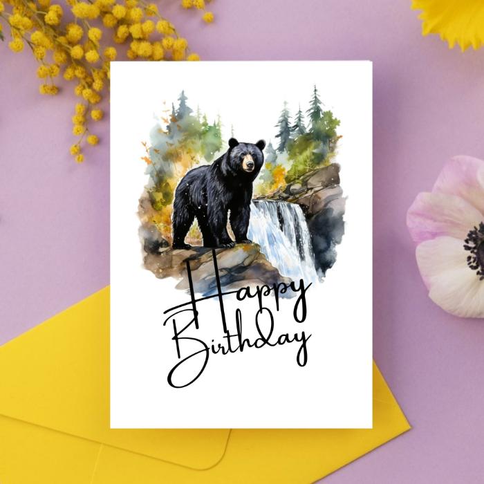 Printable Black Bear Birthday Card