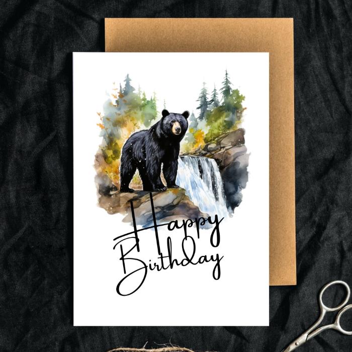 Printable Black Bear Birthday Card