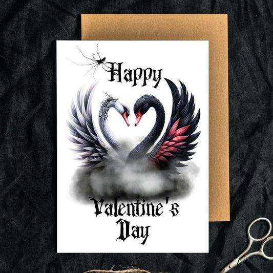 Printable Gothic Swans Valentine's Card