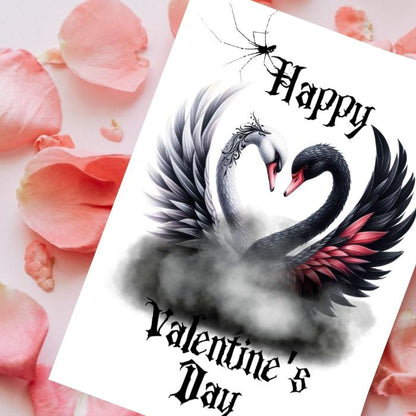 Printable Gothic Swans Valentine's Card