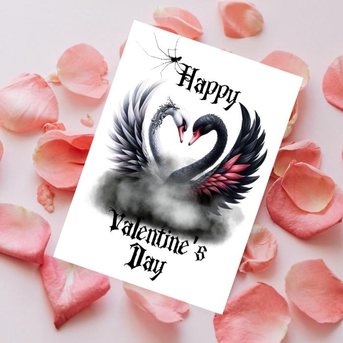 Printable Gothic Swans Valentine's Card