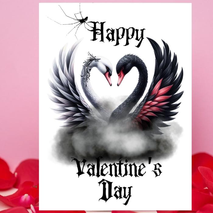 Printable Gothic Swans Valentine's Card