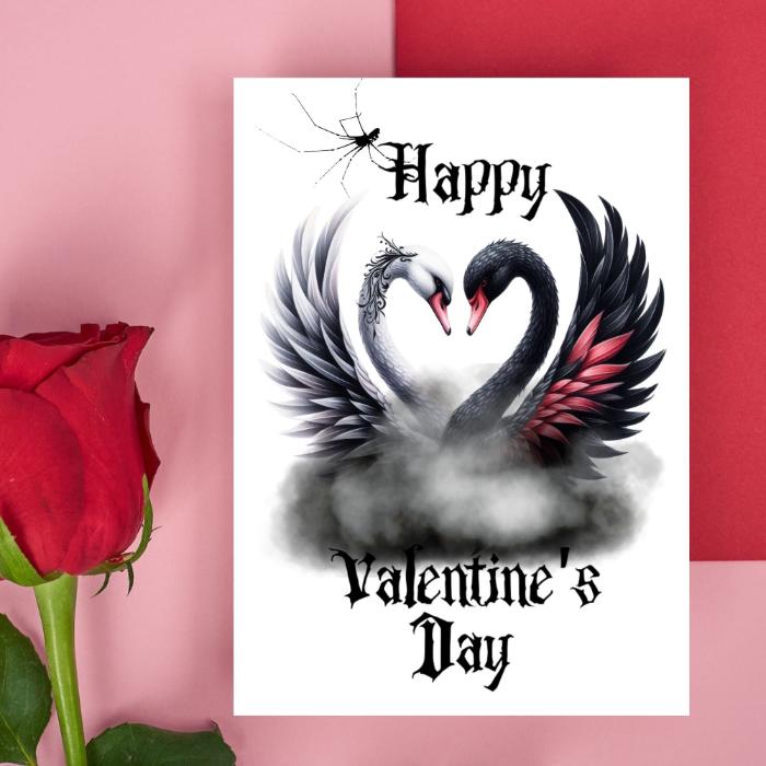 Printable Gothic Swans Valentine's Card