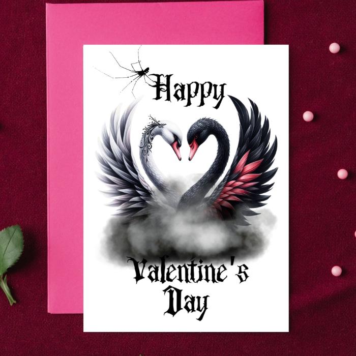 Printable Gothic Swans Valentine's Card