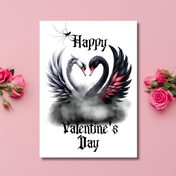 Printable Gothic Swans Valentine's Card