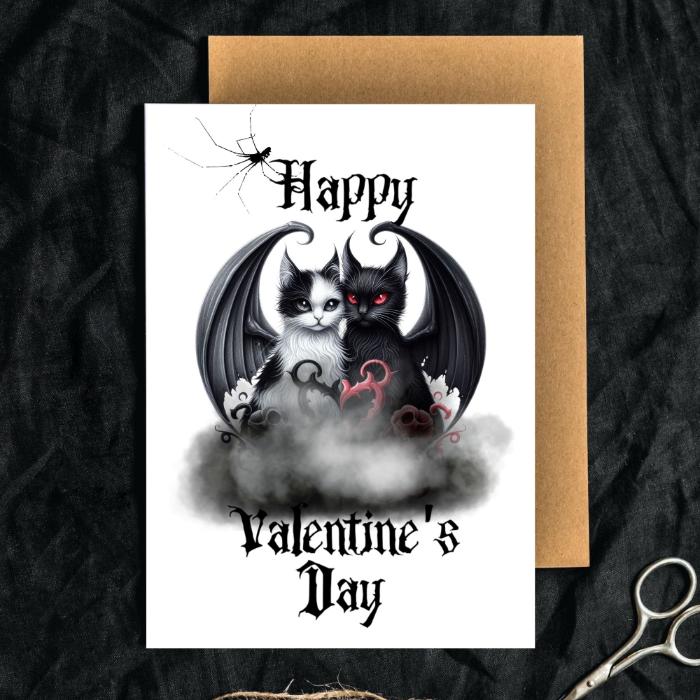 Gothic Bat Cats Printable Valentine's Card