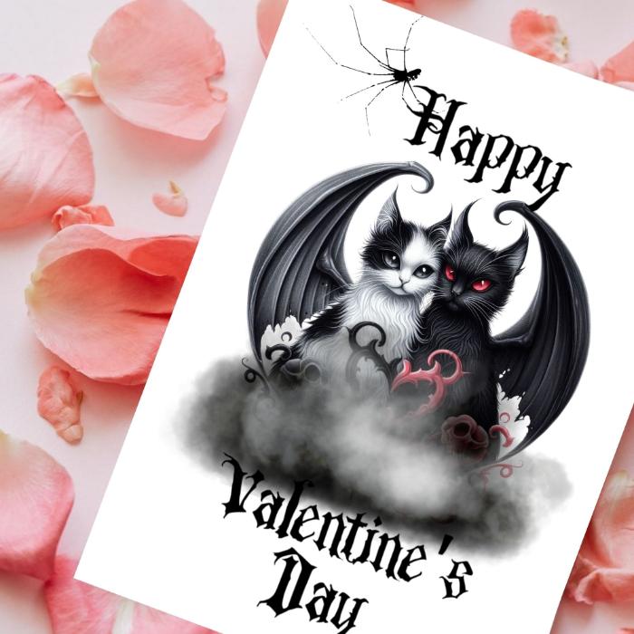 Gothic Bat Cats Printable Valentine's Card