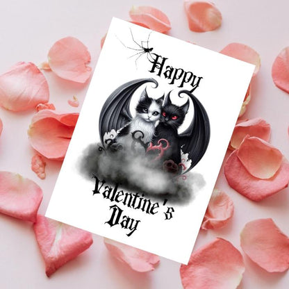 Gothic Bat Cats Printable Valentine's Card