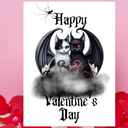 Gothic Bat Cats Printable Valentine's Card