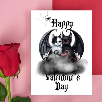 Gothic Bat Cats Printable Valentine's Card