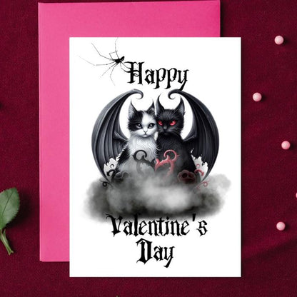 Gothic Bat Cats Printable Valentine's Card