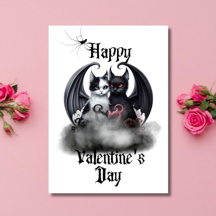 Gothic Bat Cats Printable Valentine's Card