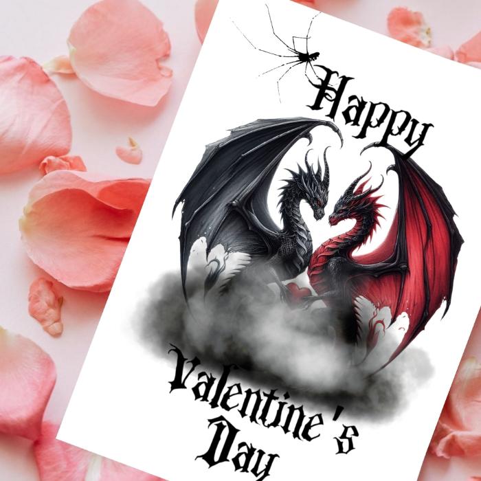 Printable Gothic Valentine's Card Dragon Love