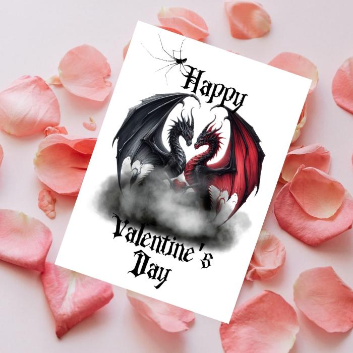 Printable Gothic Valentine's Card Dragon Love