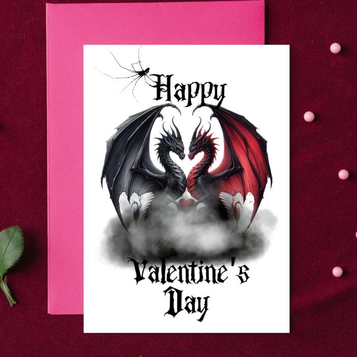 Printable Gothic Valentine's Card Dragon Love