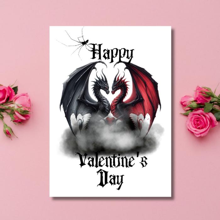 Printable Gothic Valentine's Card Dragon Love