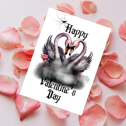 Gothic Printable Valentine's Card Swan Love