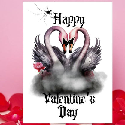 Gothic Printable Valentine's Card Swan Love