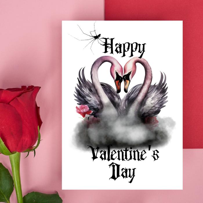 Gothic Printable Valentine's Card Swan Love