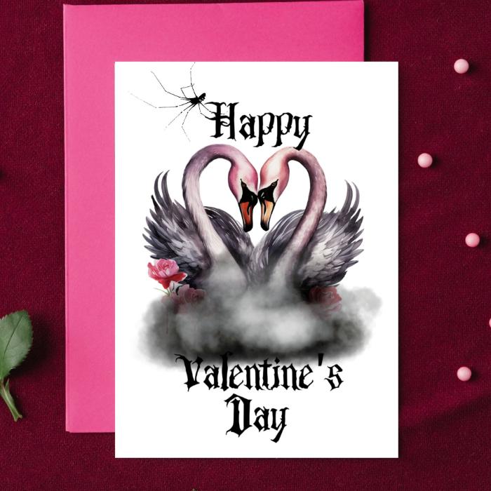 Gothic Printable Valentine's Card Swan Love