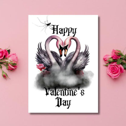 Gothic Printable Valentine's Card Swan Love