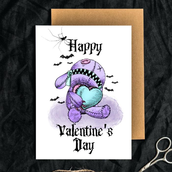 Pastel Goth Printable Valentine's Card Bear