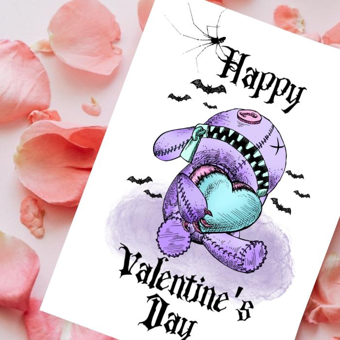 Pastel Goth Printable Valentine's Card Bear