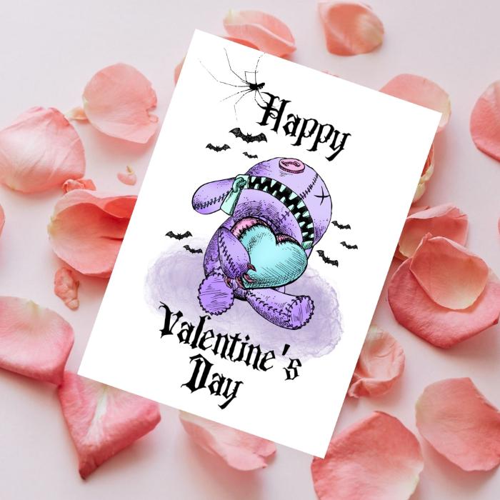 Pastel Goth Printable Valentine's Card Bear