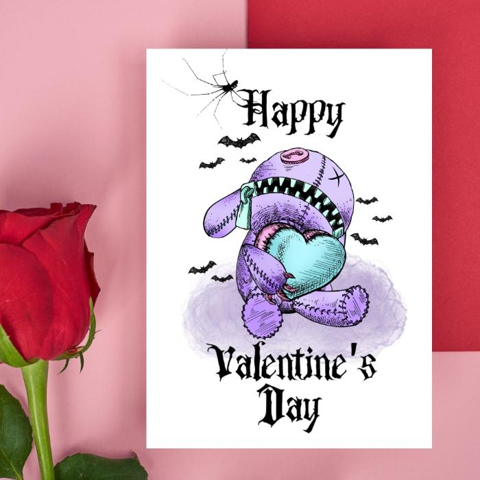 Pastel Goth Printable Valentine's Card Bear