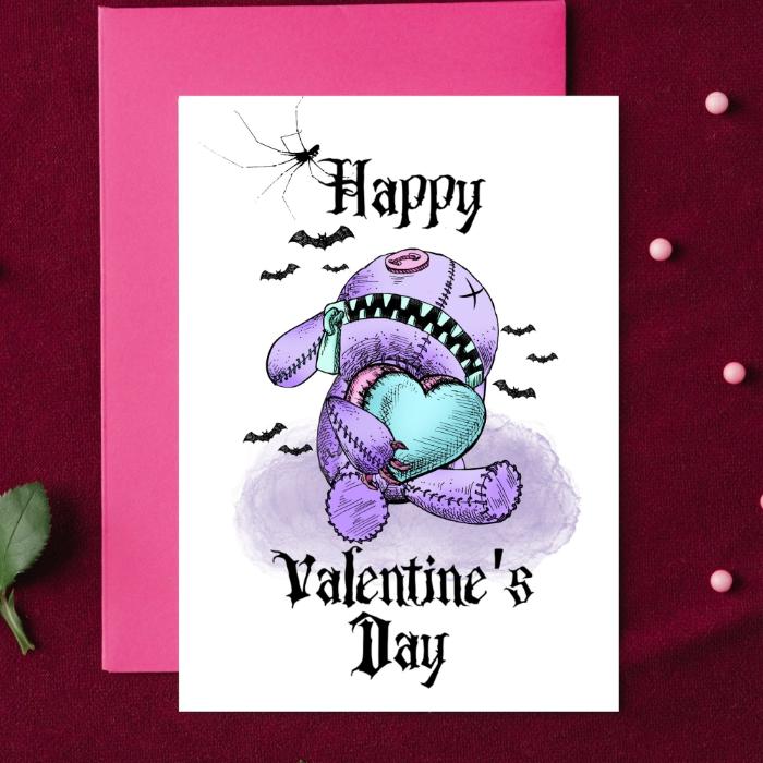 Pastel Goth Printable Valentine's Card Bear