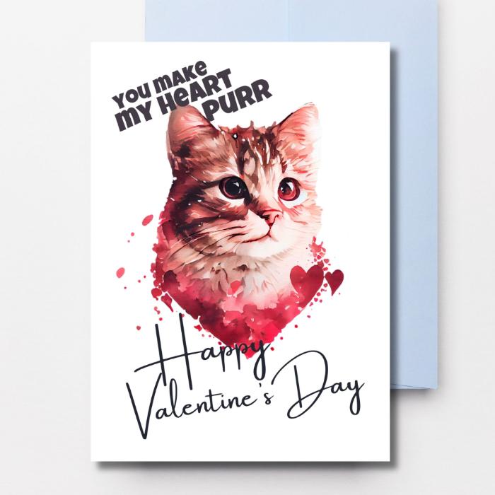 Cute Printable Cat Love Valentine's Card - You Make My Heart Purr