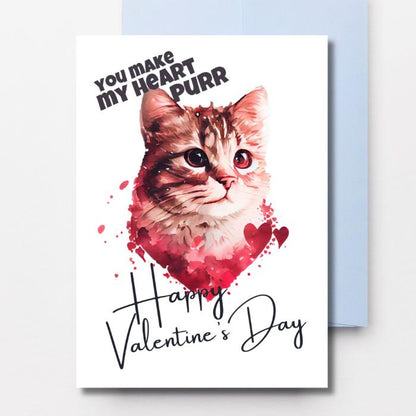 Cute Printable Cat Love Valentine's Card - You Make My Heart Purr