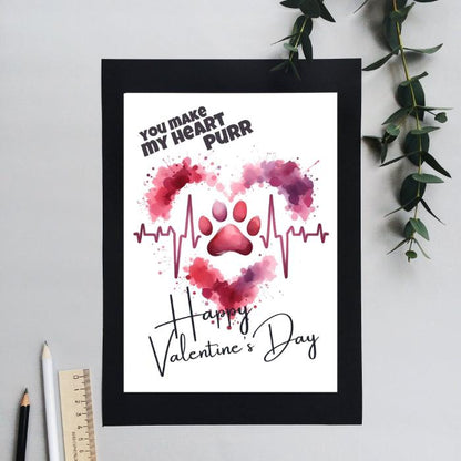 Printable Cat Paw Valentine's Card Heartbeat