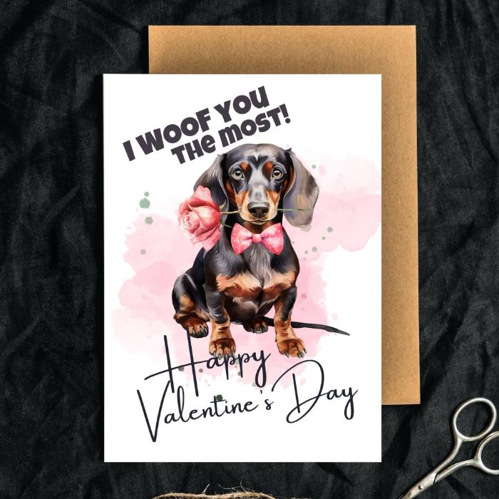 Printable Dachshund Valentine's Card I Woof You The Most