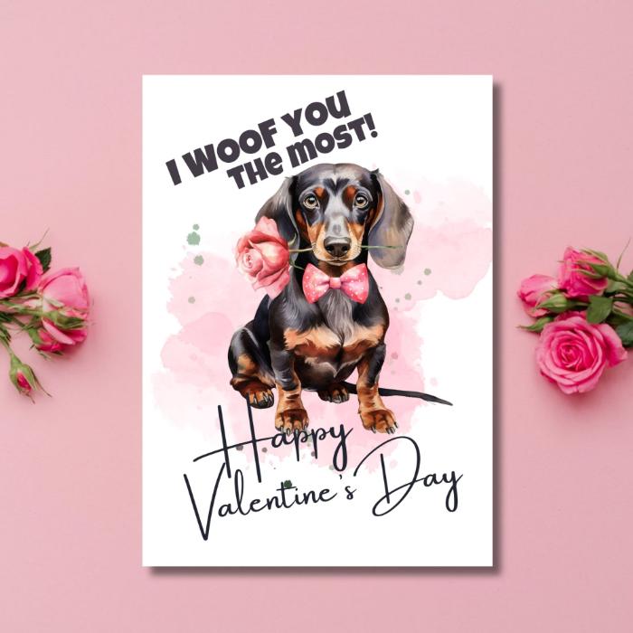 Printable Dachshund Valentine's Card I Woof You The Most