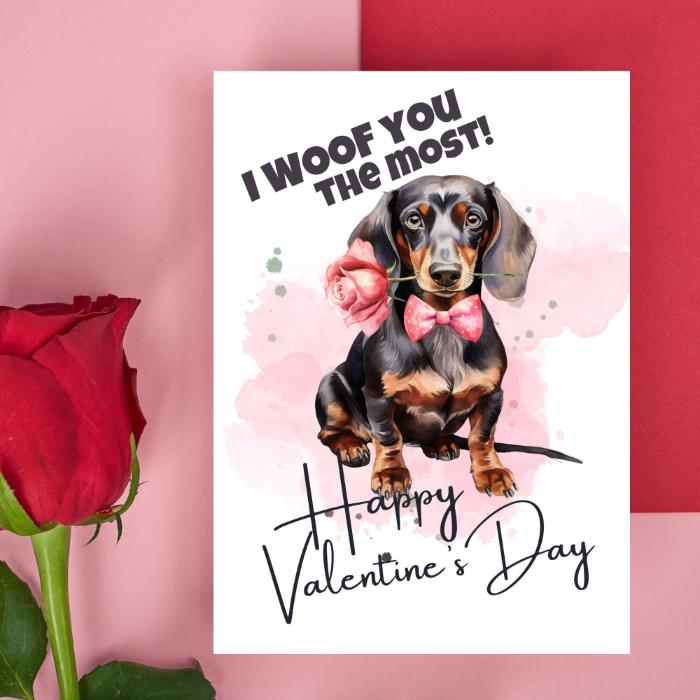 Printable Dachshund Valentine's Card I Woof You The Most