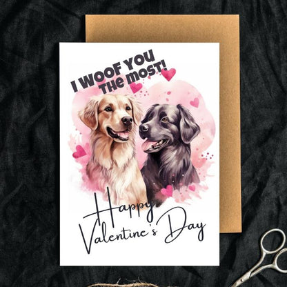 Printable Golden Retriever Love Valentine's Card I Woof You The Most