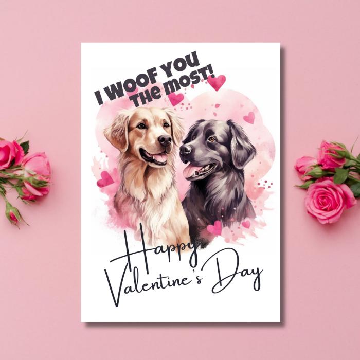 Printable Golden Retriever Love Valentine's Card I Woof You The Most